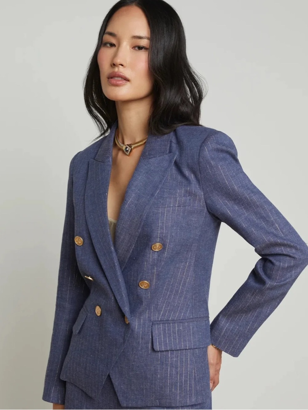 L’Agence Kenzie Blazer Jacket in Wild Wind Gold Pinstripe NWT